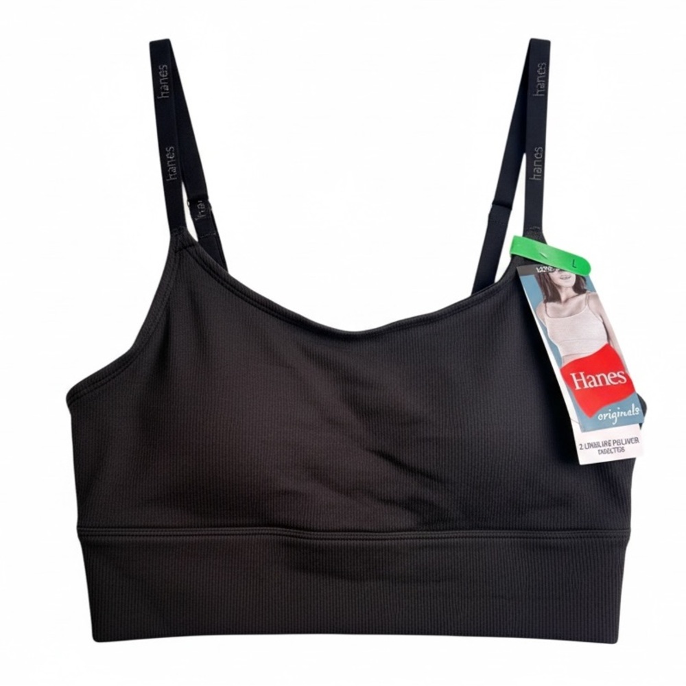 2 Pack Hanes Originals Black Longline Bralettes Size L NWT